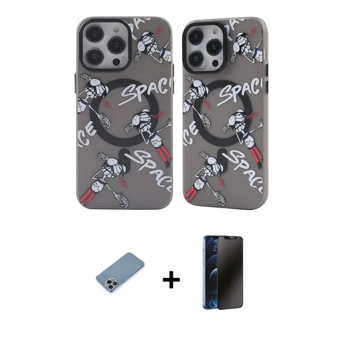 MARSİLYAN™- iPhone 12 Pro Max Kılıf Nova Doku Koleksiyonu - Siyah 3D Antistatik Hayalet Cam Ekran Koruyucu + Shine Kamera Lens Koruma Cam - GI
