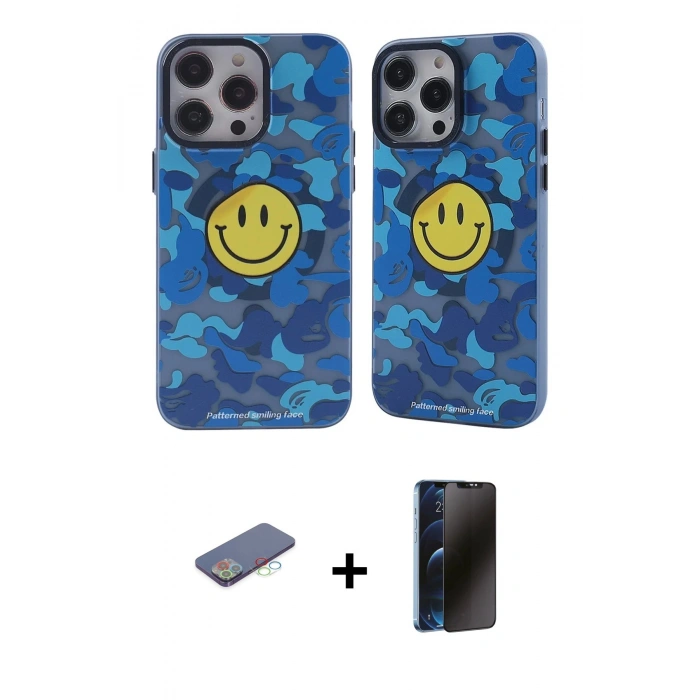 MARSİLYAN™- iPhone 12 Pro Max Kılıf Nova Doku Koleksiyonu - Siyah 3D Antistatik Hayalet Cam Ekran Koruyucu + Renkli Kamera Lens Koruma Cam - MI