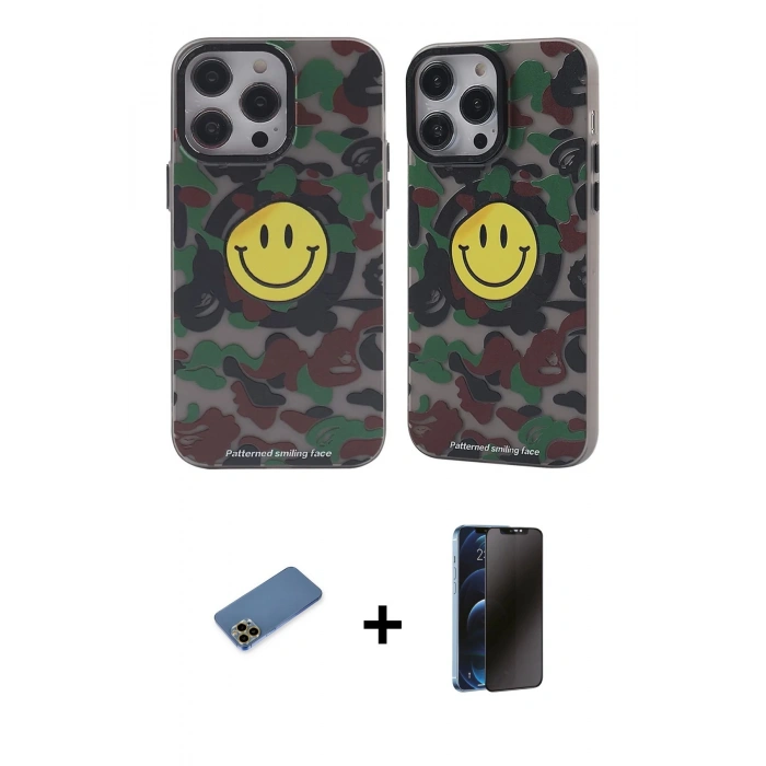 MARSİLYAN™- iPhone 12 Pro Max Kılıf Nova Doku Koleksiyonu - Siyah 3D Antistatik Hayalet Cam Ekran Koruyucu + Shine Kamera Lens Koruma Cam - GD