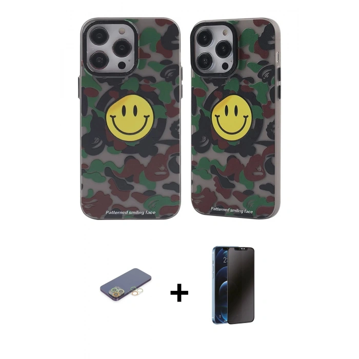 MARSİLYAN™- iPhone 12 Pro Max Kılıf Nova Doku Koleksiyonu - Siyah 3D Antistatik Hayalet Cam Ekran Koruyucu + Renkli Kamera Lens Koruma Cam - SI