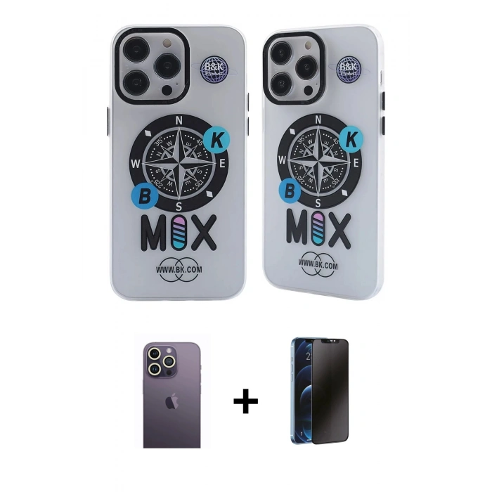 MARSİLYAN™- iPhone 12 Pro Max Kılıf Nova Doku Koleksiyonu - Siyah 3D Antistatik Hayalet Cam Ekran Koruyucu + Neon Fosforlu Kamera Lens - BZ