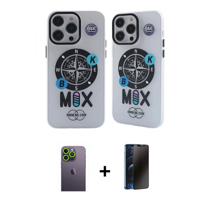 MARSİLYAN™- iPhone 12 Pro Max Kılıf Nova Doku Koleksiyonu - Siyah 3D Antistatik Hayalet Cam Ekran Koruyucu + Neon Fosforlu Kamera Lens - YL