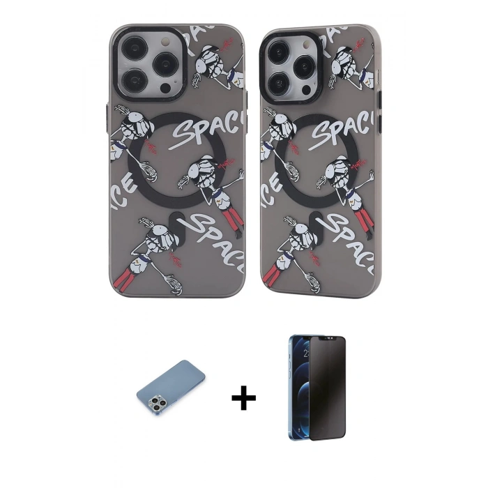 MARSİLYAN™- iPhone 12 Pro Max Kılıf Nova Doku Koleksiyonu - Siyah 3D Antistatik Hayalet Cam Ekran Koruyucu + Shine Kamera Lens Koruma Cam - GS