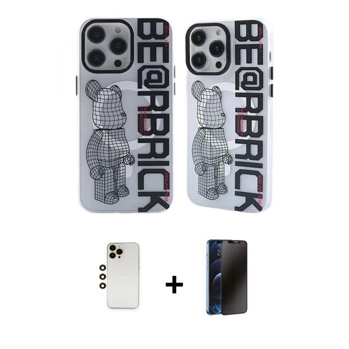 MARSİLYAN™- iPhone 12 Pro Max Kılıf Nova Doku Koleksiyonu - Siyah 3D Antistatik Hayalet Cam Ekran Koruyucu + Shine Kamera Lens - GD