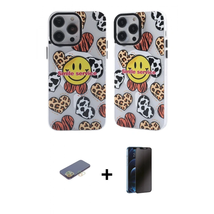 MARSİLYAN™- iPhone 12 Pro Max Kılıf Nova Doku Koleksiyonu - Siyah 3D Antistatik Hayalet Cam Ekran Koruyucu + Renkli Kamera Lens Koruma Cam - SI