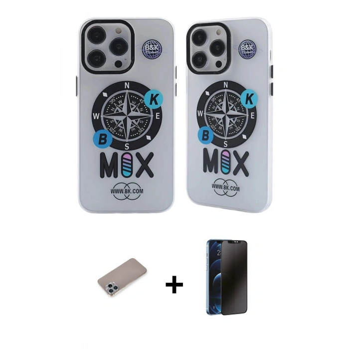 MARSİLYAN™- iPhone 12 Pro Max Kılıf Nova Doku Koleksiyonu - Siyah 3D Antistatik Hayalet Cam Ekran Koruyucu + Shine Kamera Lens Koruma Cam - SABE