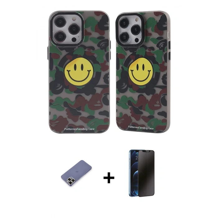 MARSİLYAN™- iPhone 12 Pro Max Kılıf Nova Doku Koleksiyonu - Siyah 3D Antistatik Hayalet Cam Ekran Koruyucu + Metal Kamera Lens Koruma Cam - GD
