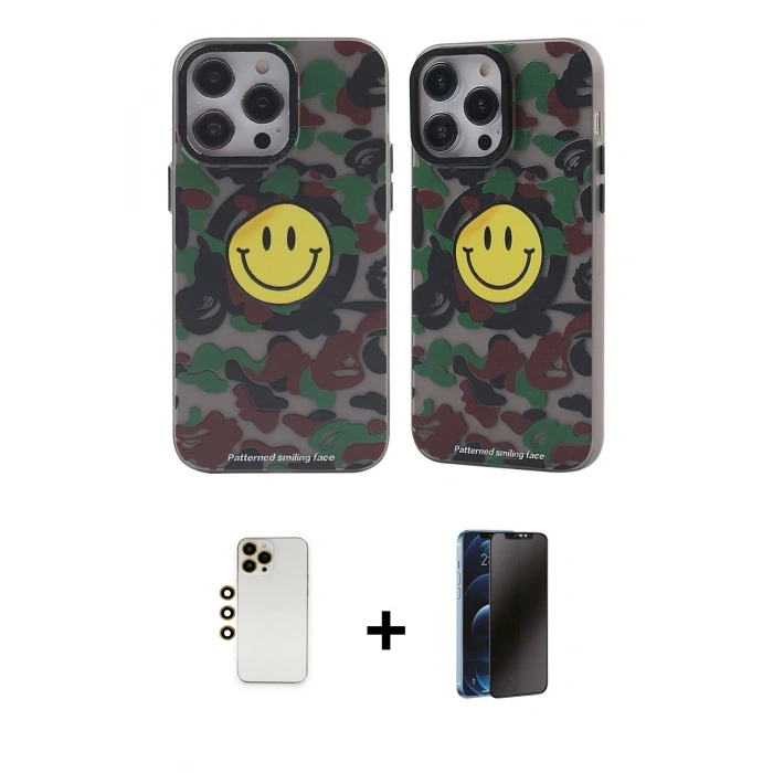 MARSİLYAN™- iPhone 12 Pro Max Kılıf Nova Doku Koleksiyonu - Siyah 3D Antistatik Hayalet Cam Ekran Koruyucu + Shine Kamera Lens - GD