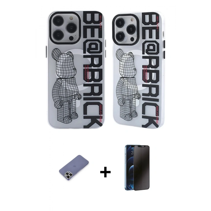 MARSİLYAN™- iPhone 12 Pro Max Kılıf Nova Doku Koleksiyonu - Siyah 3D Antistatik Hayalet Cam Ekran Koruyucu + Metal Kamera Lens Koruma Cam - GD