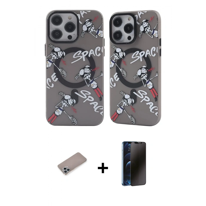MARSİLYAN™- iPhone 12 Pro Max Kılıf Nova Doku Koleksiyonu - Siyah 3D Antistatik Hayalet Cam Ekran Koruyucu + Shine Kamera Lens Koruma Cam - SABE