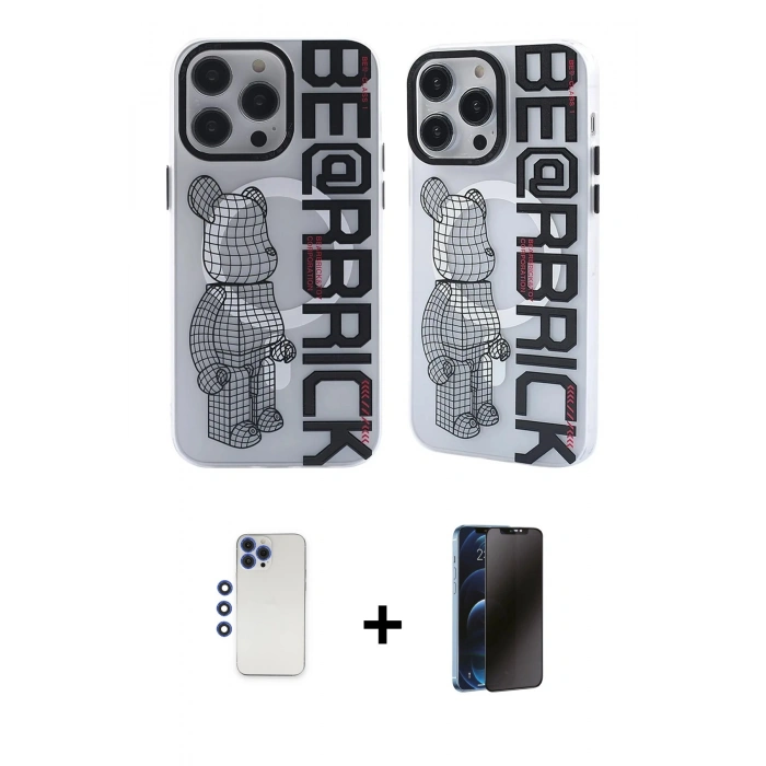 MARSİLYAN™- iPhone 12 Pro Max Kılıf Nova Doku Koleksiyonu - Siyah 3D Antistatik Hayalet Cam Ekran Koruyucu + Shine Kamera Lens - LT