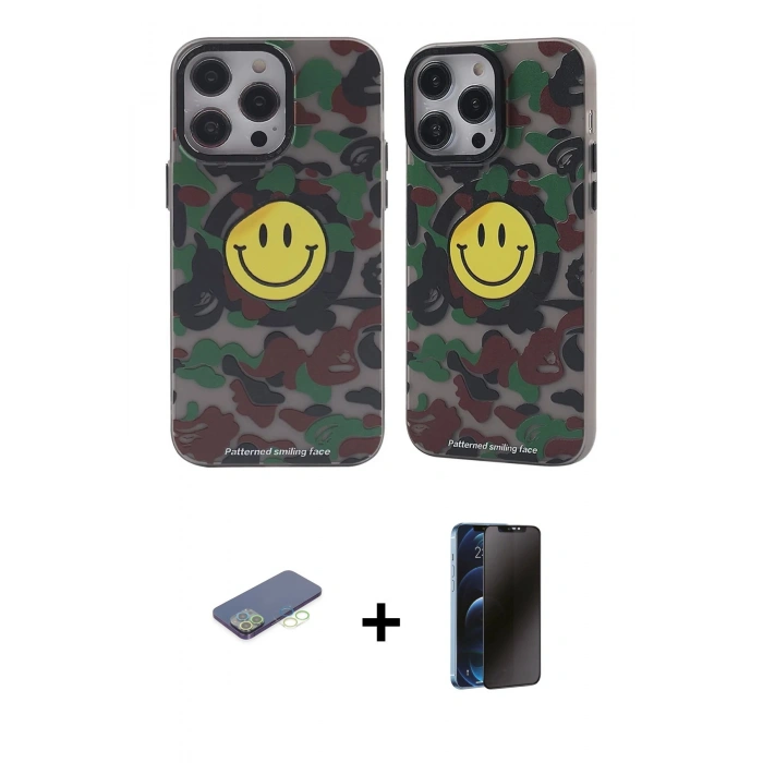 MARSİLYAN™- iPhone 12 Pro Max Kılıf Nova Doku Koleksiyonu - Siyah 3D Antistatik Hayalet Cam Ekran Koruyucu + Renkli Kamera Lens Koruma Cam - YL