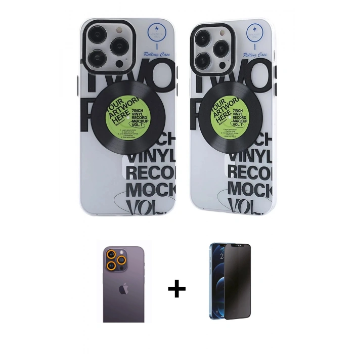 MARSİLYAN™- iPhone 12 Pro Max Kılıf Nova Doku Koleksiyonu - Siyah 3D Antistatik Hayalet Cam Ekran Koruyucu + Neon Fosforlu Kamera Lens - SI
