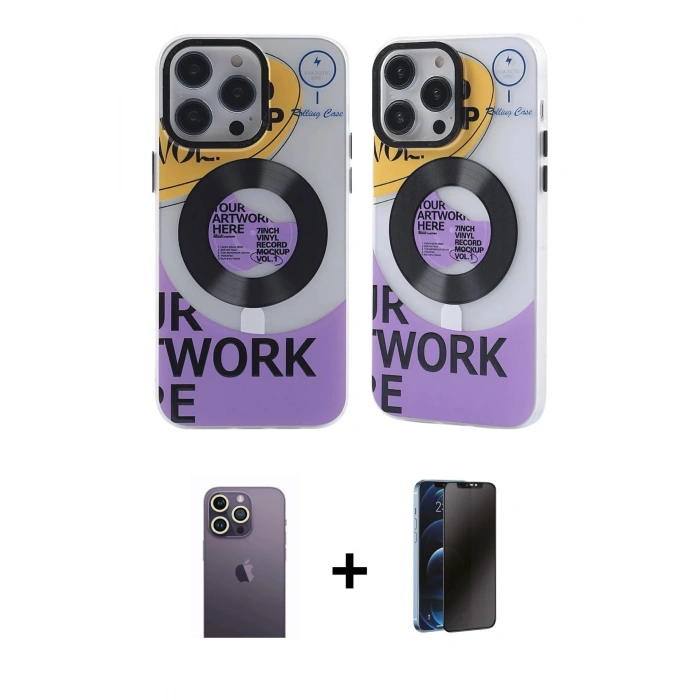 MARSİLYAN™- iPhone 12 Pro Max Kılıf Nova Doku Koleksiyonu - Siyah 3D Antistatik Hayalet Cam Ekran Koruyucu + Neon Fosforlu Kamera Lens - BZ