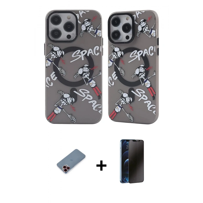 MARSİLYAN™- iPhone 12 Pro Max Kılıf Nova Doku Koleksiyonu - Siyah 3D Antistatik Hayalet Cam Ekran Koruyucu + Metal Kamera Lens Koruma Cam - KI