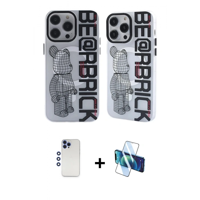 MARSİLYAN™- iPhone 12 Pro Max Kılıf Nova Doku Koleksiyonu - Siyah 3D Antistatik Seramik Nano Ekran Koruyucu + Shine Kamera Lens - LT