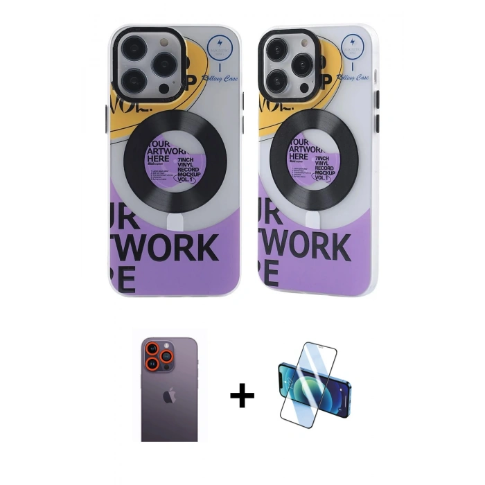 MARSİLYAN™- iPhone 12 Pro Max Kılıf Nova Doku Koleksiyonu - Siyah 3D Antistatik Seramik Nano Ekran Koruyucu + Neon Fosforlu Kamera Lens - TU