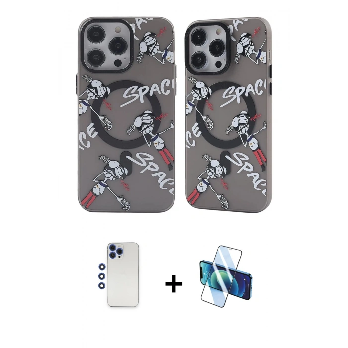 MARSİLYAN™- iPhone 12 Pro Max Kılıf Nova Doku Koleksiyonu - Siyah 3D Antistatik Seramik Nano Ekran Koruyucu + Shine Kamera Lens - LT