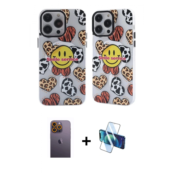 MARSİLYAN™- iPhone 12 Pro Max Kılıf Nova Doku Koleksiyonu - Siyah 3D Antistatik Seramik Nano Ekran Koruyucu + Neon Fosforlu Kamera Lens - SI