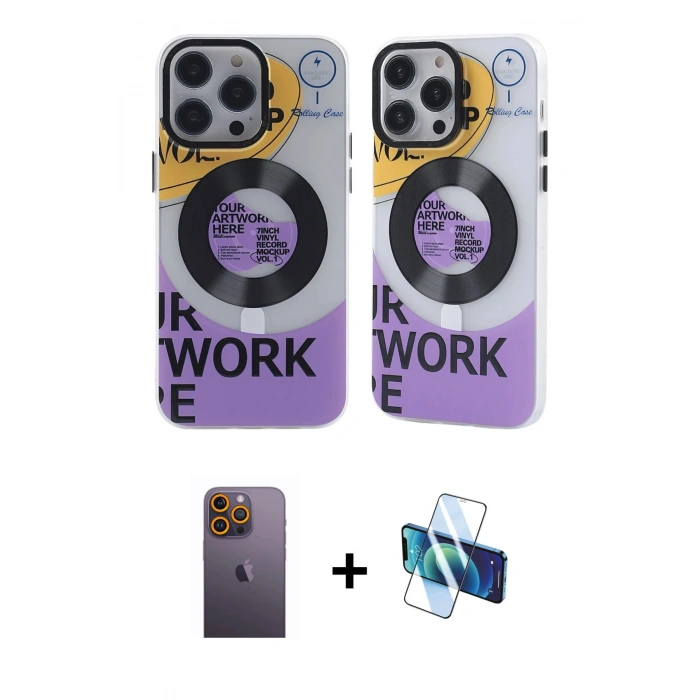 MARSİLYAN™- iPhone 12 Pro Max Kılıf Nova Doku Koleksiyonu - Siyah 3D Antistatik Seramik Nano Ekran Koruyucu + Neon Fosforlu Kamera Lens - SI