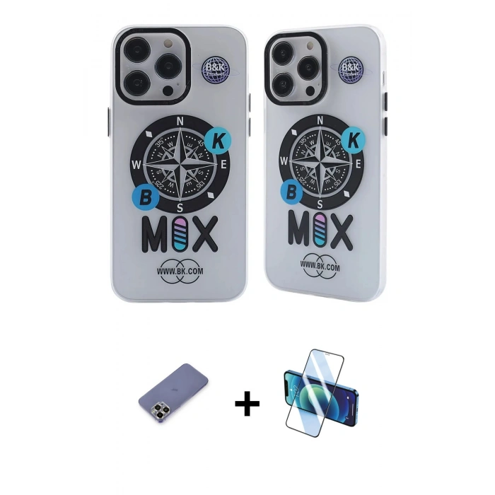 MARSİLYAN™- iPhone 12 Pro Max Kılıf Nova Doku Koleksiyonu - Siyah 3D Antistatik Seramik Nano Ekran Koruyucu + Metal Kamera Lens Koruma Cam - GD
