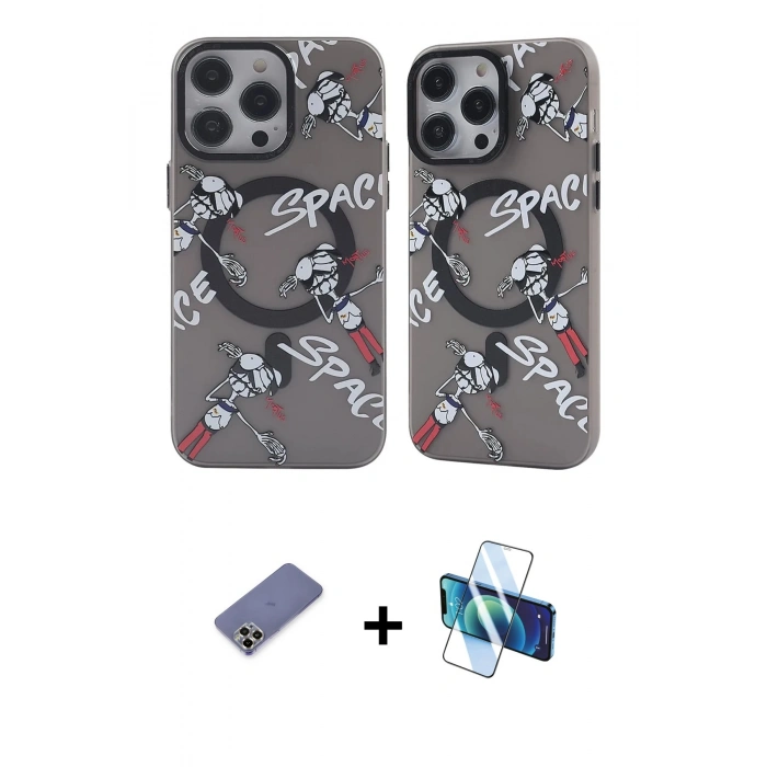 MARSİLYAN™- iPhone 12 Pro Max Kılıf Nova Doku Koleksiyonu - Siyah 3D Antistatik Seramik Nano Ekran Koruyucu + Metal Kamera Lens Koruma Cam - GD