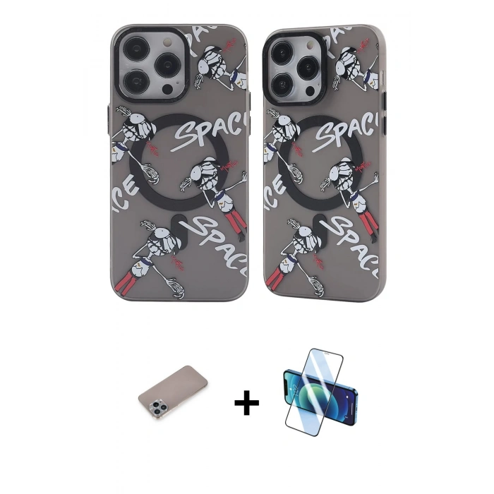 MARSİLYAN™- iPhone 12 Pro Max Kılıf Nova Doku Koleksiyonu - Siyah 3D Antistatik Seramik Nano Ekran Koruyucu + Sierra Blue Shine Kamera Lens Koruma Cam