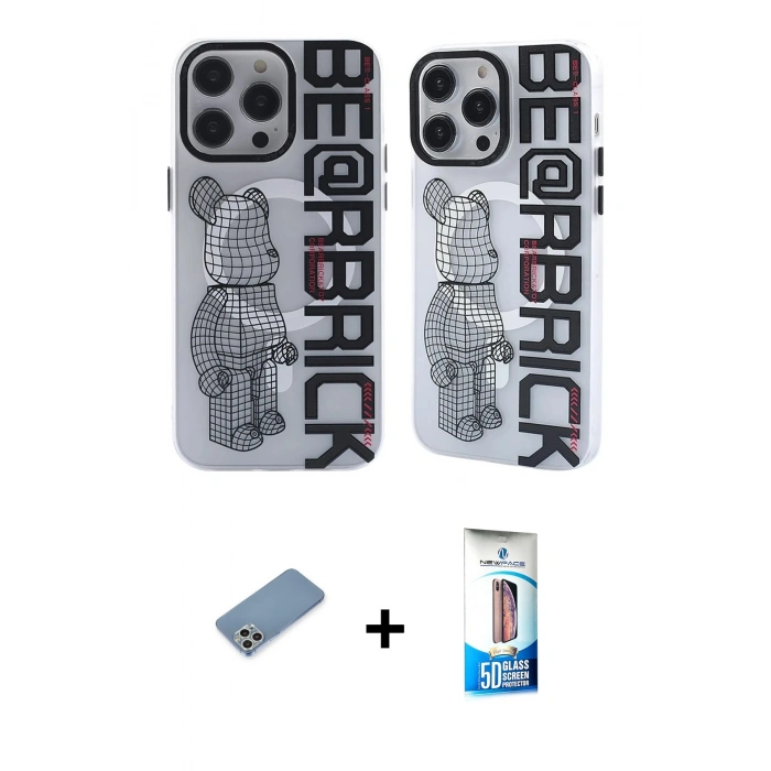 MARSİLYAN™- iPhone 12 Pro Max Kılıf Nova Doku Koleksiyonu - Siyah 5D Eko Cam Ekran Koruyucu + Gümüş Shine Kamera Lens Koruma Cam