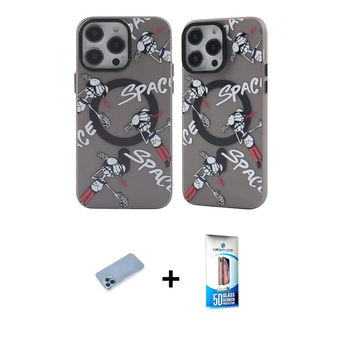 MARSİLYAN™- iPhone 12 Pro Max Kılıf Nova Doku Koleksiyonu - Siyah 5D Eko Cam Ekran Koruyucu + Shine Kamera Lens Koruma Cam - MI