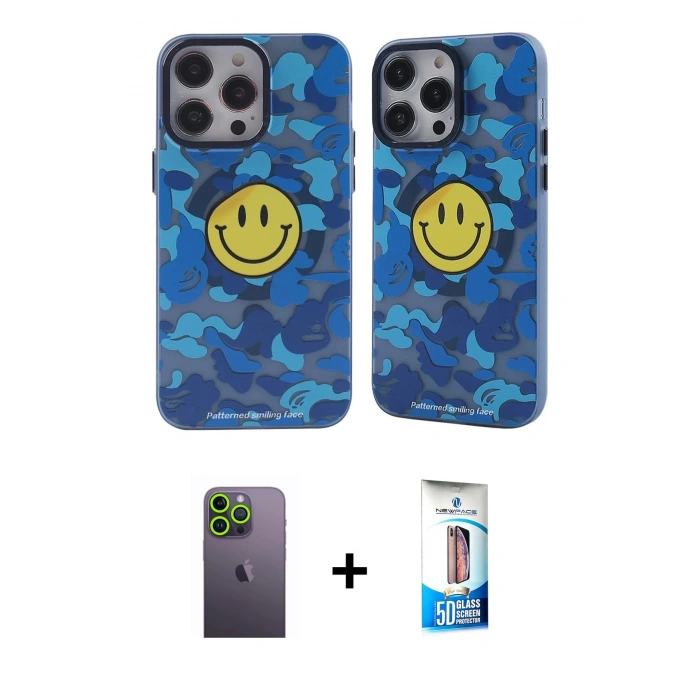 MARSİLYAN™- iPhone 12 Pro Max Kılıf Nova Doku Koleksiyonu - Siyah 5D Eko Cam Ekran Koruyucu + Neon Fosforlu Kamera Lens - YL