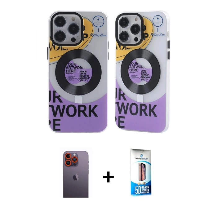 MARSİLYAN™- iPhone 12 Pro Max Kılıf Nova Doku Koleksiyonu - Siyah 5D Eko Cam Ekran Koruyucu + Neon Fosforlu Kamera Lens - TU