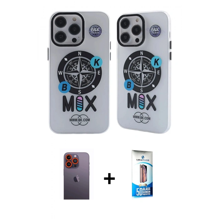 MARSİLYAN™- iPhone 12 Pro Max Kılıf Nova Doku Koleksiyonu - Siyah 5D Eko Cam Ekran Koruyucu + Neon Fosforlu Kamera Lens - TU