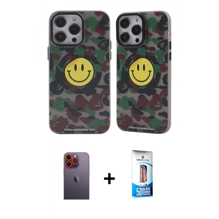 MARSİLYAN™- iPhone 12 Pro Max Kılıf Nova Doku Koleksiyonu - Siyah 5D Eko Cam Ekran Koruyucu + Neon Fosforlu Kamera Lens - TU