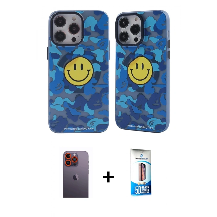MARSİLYAN™- iPhone 12 Pro Max Kılıf Nova Doku Koleksiyonu - Siyah 5D Eko Cam Ekran Koruyucu + Neon Fosforlu Kamera Lens - TU