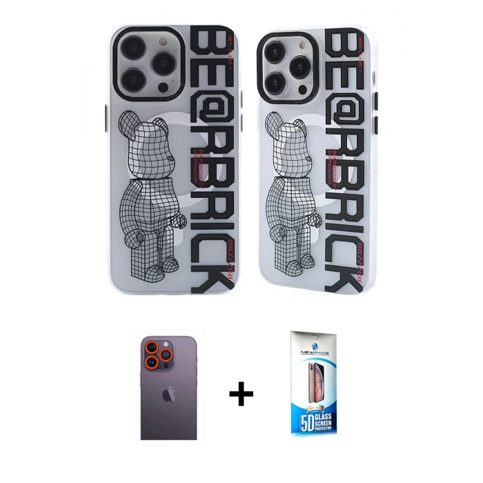 MARSİLYAN™- iPhone 12 Pro Max Kılıf Nova Doku Koleksiyonu - Siyah 5D Eko Cam Ekran Koruyucu + Neon Fosforlu Kamera Lens - TU