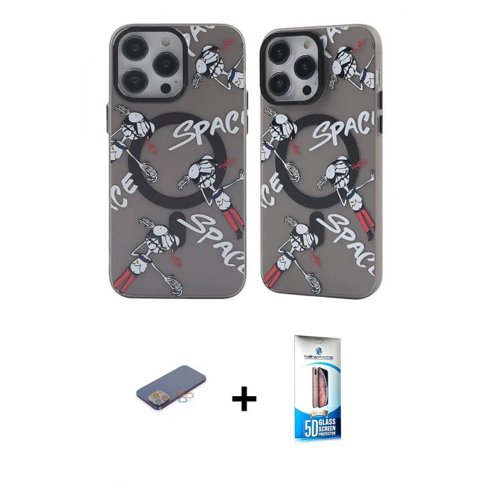 MARSİLYAN™- iPhone 12 Pro Max Kılıf Nova Doku Koleksiyonu - Siyah 5D Eko Cam Ekran Koruyucu + Renkli Kamera Lens Koruma Cam - PE