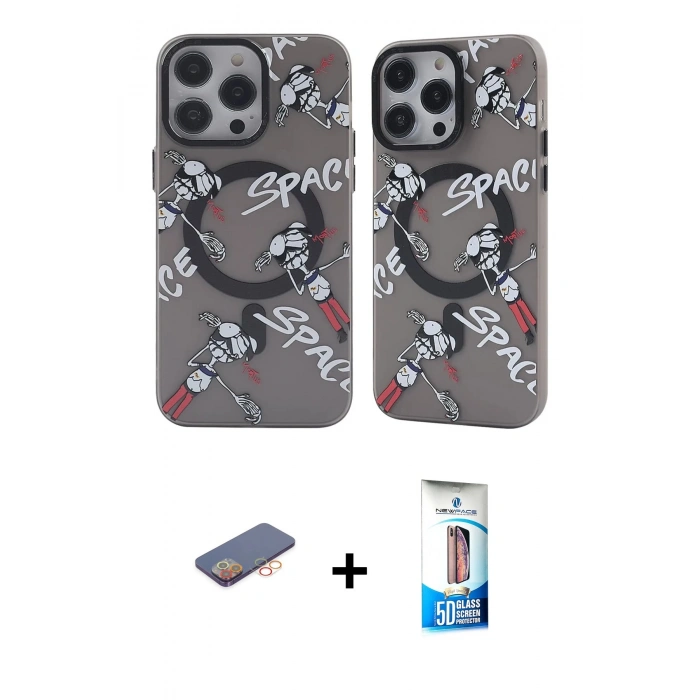 MARSİLYAN™- iPhone 12 Pro Max Kılıf Nova Doku Koleksiyonu - Siyah 5D Eko Cam Ekran Koruyucu + Renkli Kamera Lens Koruma Cam - TU