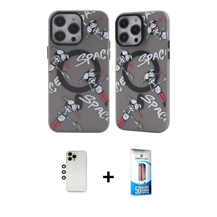 MARSİLYAN™- iPhone 12 Pro Max Kılıf Nova Doku Koleksiyonu - Siyah 5D Eko Cam Ekran Koruyucu + Shine Kamera Lens - GD