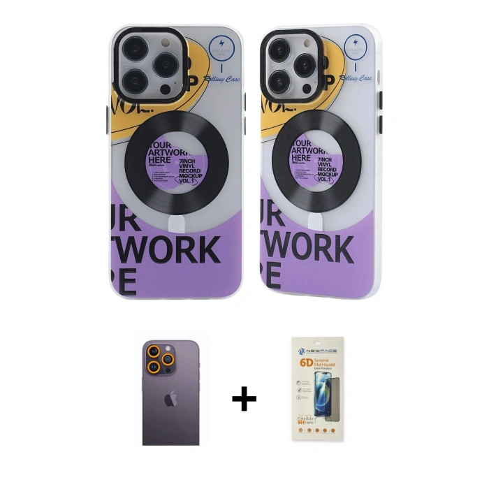 MARSİLYAN™- iPhone 12 Pro Max Kılıf Nova Doku Koleksiyonu - Siyah 6D Mat Seramik Hayalet Nano Ekran Koruyucu + Sarı Neon Fosforlu Kamera Lens