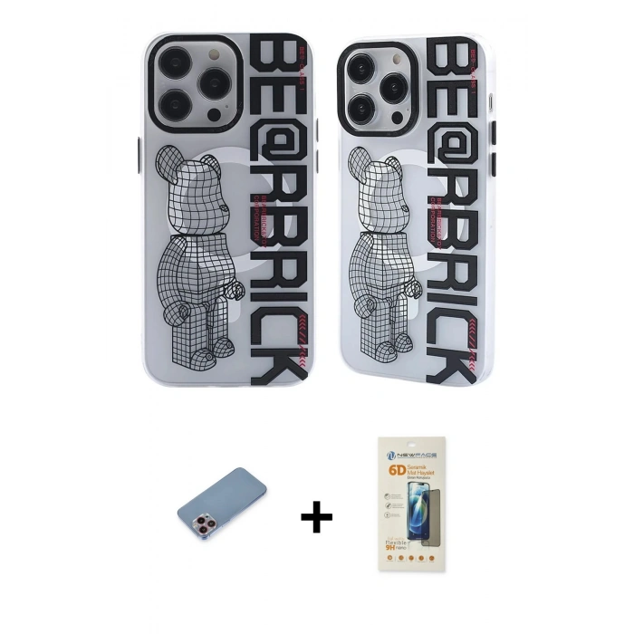 MARSİLYAN™- iPhone 12 Pro Max Kılıf Nova Doku Koleksiyonu - Siyah 6D Mat Seramik Hayalet Nano Ekran Koruyucu + Shine Kamera Lens Koruma Cam - PE