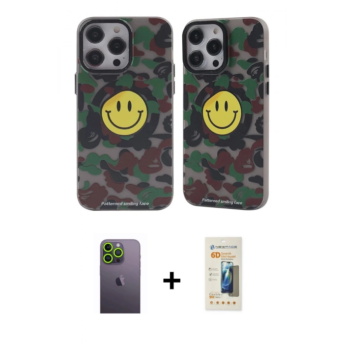 MARSİLYAN™- iPhone 12 Pro Max Kılıf Nova Doku Koleksiyonu - Siyah 6D Mat Seramik Hayalet Nano Ekran Koruyucu + Neon Fosforlu Kamera Lens - YL