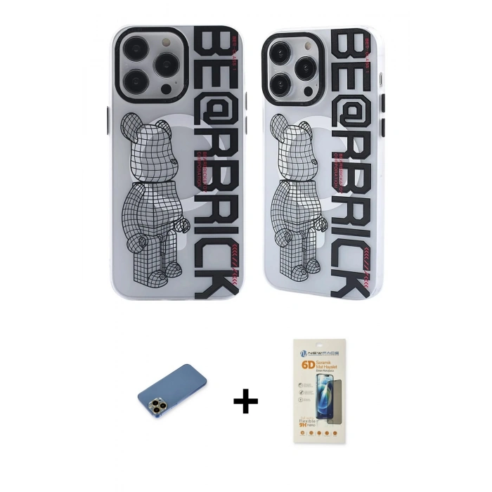 MARSİLYAN™- iPhone 12 Pro Max Kılıf Nova Doku Koleksiyonu - Siyah 6D Mat Seramik Hayalet Nano Ekran Koruyucu + Shine Kamera Lens Koruma Cam - GD
