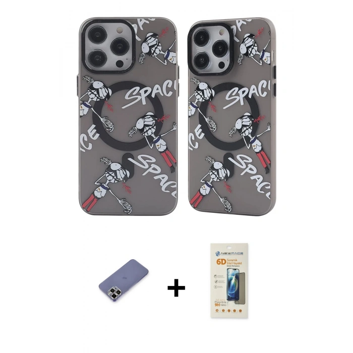 MARSİLYAN™- iPhone 12 Pro Max Kılıf Nova Doku Koleksiyonu - Siyah 6D Mat Seramik Hayalet Nano Ekran Koruyucu + Metal Kamera Lens Koruma Cam - GD