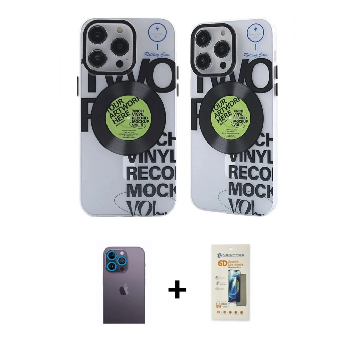 MARSİLYAN™- iPhone 12 Pro Max Kılıf Nova Doku Koleksiyonu - Siyah 6D Mat Seramik Hayalet Nano Ekran Koruyucu + Neon Fosforlu Kamera Lens - MI