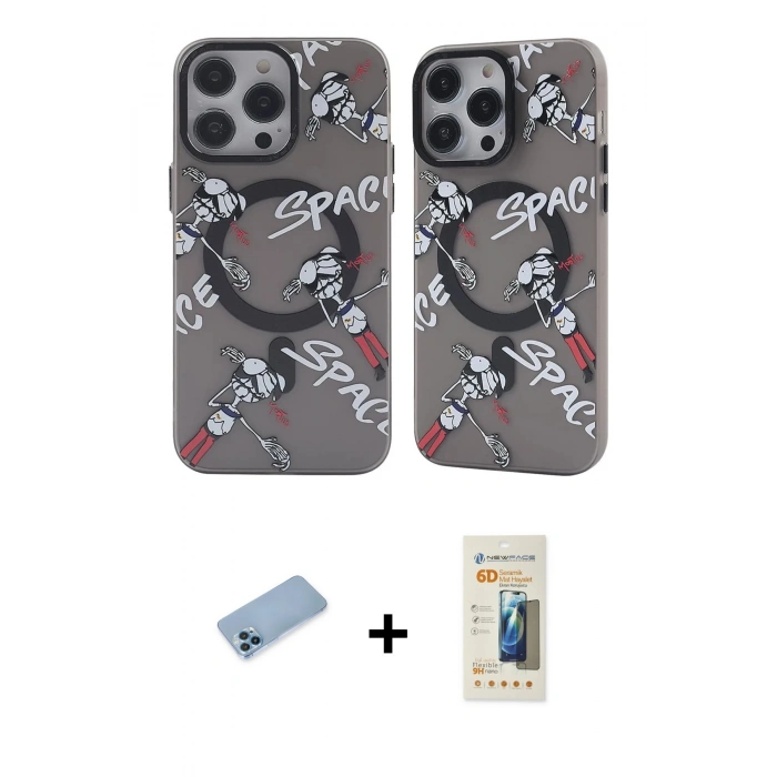 MARSİLYAN™- iPhone 12 Pro Max Kılıf Nova Doku Koleksiyonu - Siyah 6D Mat Seramik Hayalet Nano Ekran Koruyucu + Shine Kamera Lens Koruma Cam - MI