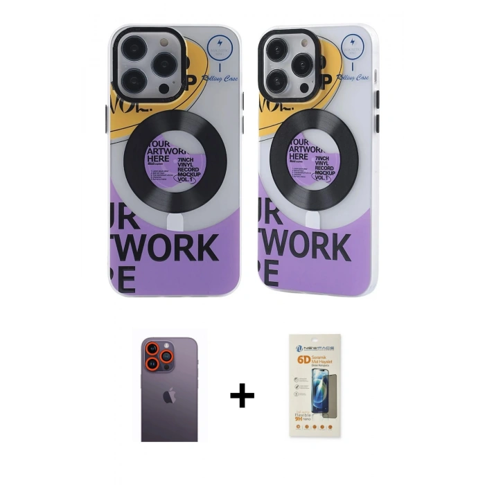 MARSİLYAN™- iPhone 12 Pro Max Kılıf Nova Doku Koleksiyonu - Siyah 6D Mat Seramik Hayalet Nano Ekran Koruyucu + Neon Fosforlu Kamera Lens - TU