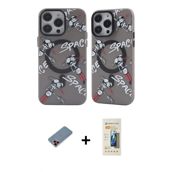 MARSİLYAN™- iPhone 12 Pro Max Kılıf Nova Doku Koleksiyonu - Siyah 6D Mat Seramik Hayalet Nano Ekran Koruyucu + Metal Kamera Lens Koruma Cam - KI