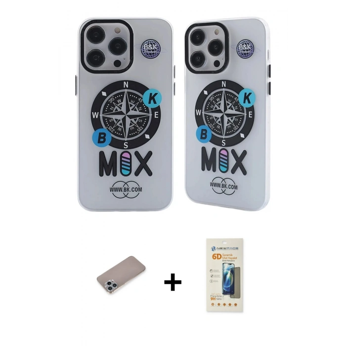 MARSİLYAN™- iPhone 12 Pro Max Kılıf Nova Doku Koleksiyonu - Siyah 6D Mat Seramik Hayalet Nano Ekran Koruyucu + Shine Kamera Lens Koruma Cam - SABE