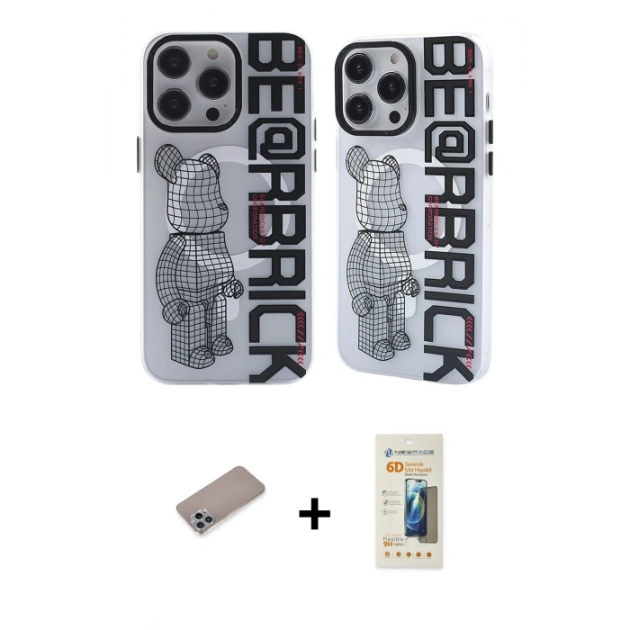 MARSİLYAN™- iPhone 12 Pro Max Kılıf Nova Doku Koleksiyonu - Siyah 6D Mat Seramik Hayalet Nano Ekran Koruyucu + Shine Kamera Lens Koruma Cam - SABE
