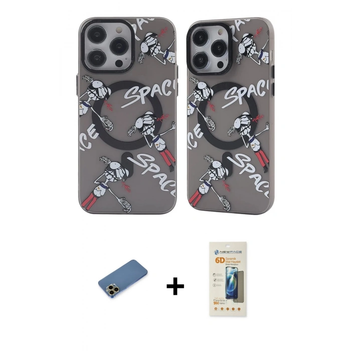 MARSİLYAN™- iPhone 12 Pro Max Kılıf Nova Doku Koleksiyonu - Siyah 6D Mat Seramik Hayalet Nano Ekran Koruyucu + Shine Kamera Lens Koruma Cam - GD